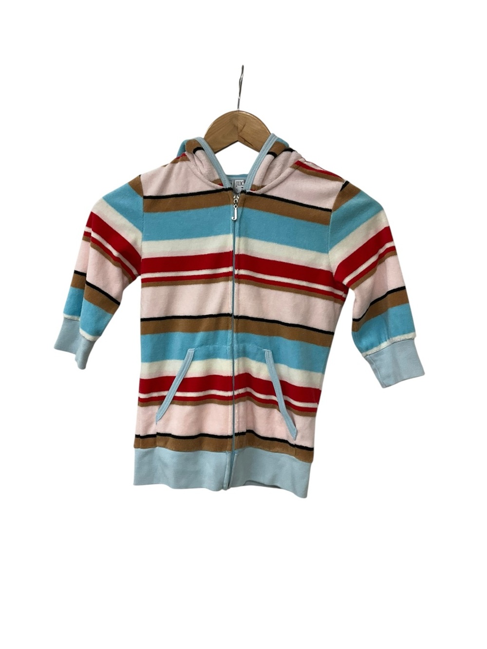 Y2K Juicy Couture Blue Red Brown Stripe Terry Hoodie USA S
